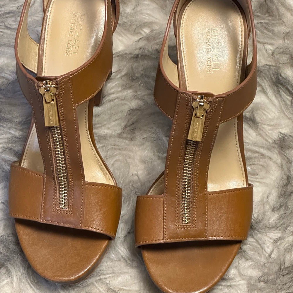 Michael Kors Tan Heels with Gold Zipper